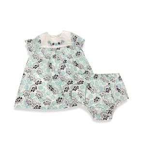 OffSpring Dress 2 Piece Embroidered Floral White Blue 3M